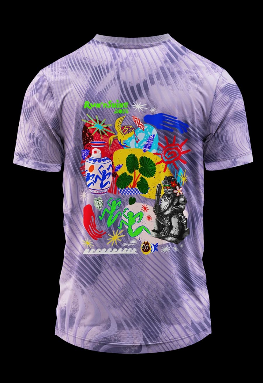 Detail collage seni jersey Run'nShine 2026 tampak belakang karya @_tempa_